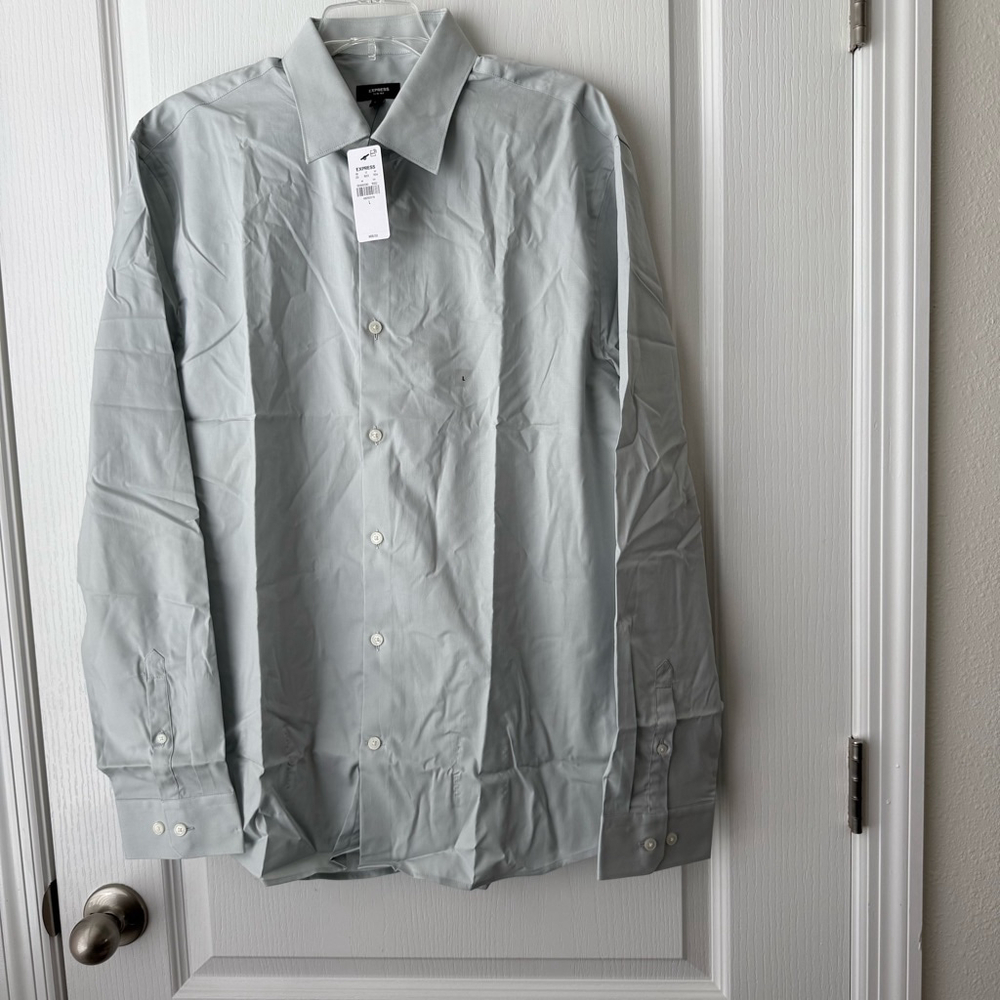 NEW Men's Express Slim 1MX Dress Shirt Size L Light Grey